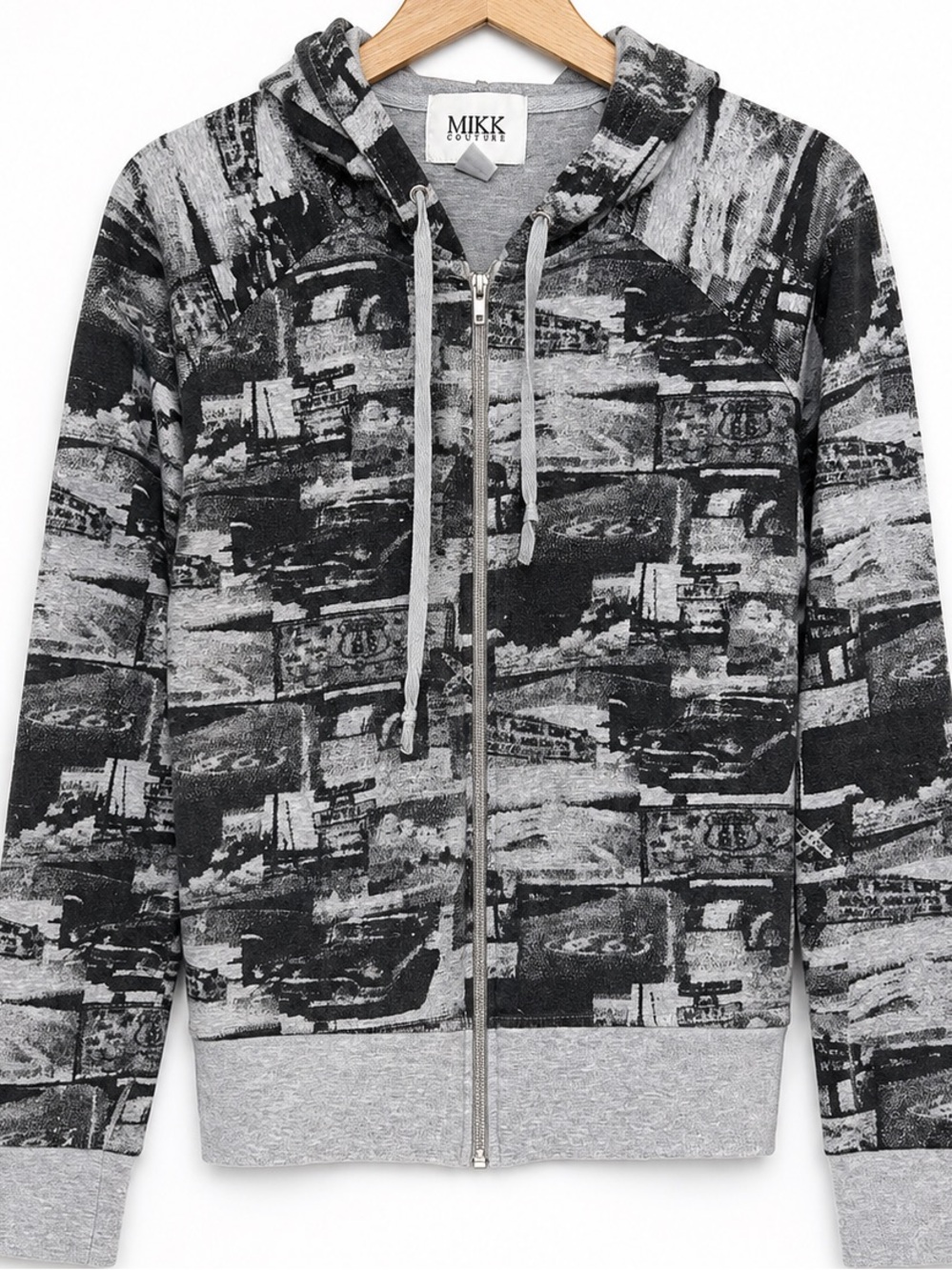 Y2K MIKK Couture Graphic Print Zip Hoodie Jacket Grunge Goth Streetwear